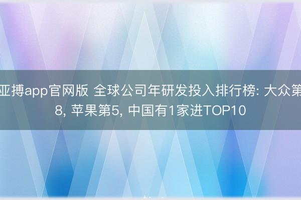 亚搏app官网版 全球公司年研发投入排行榜: 大众第8， 苹果第5， 中国有1家进TOP10