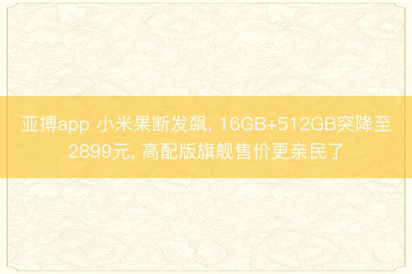 亚搏app 小米果断发飙, 16GB+512GB突降至2899元, 高配版旗舰售价更亲民了