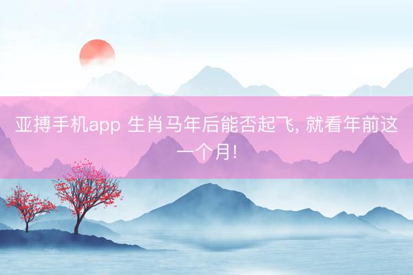 亚搏手机app 生肖马年后能否起飞， 就看年前这一个月!