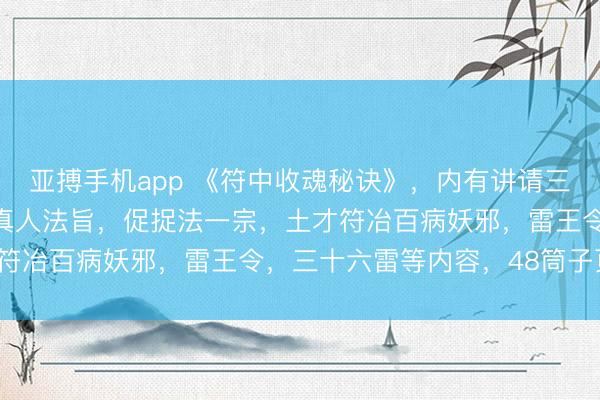 亚搏手机app 《符中收魂秘诀》，内有讲请三魂将军七魄童马子，大真人法旨，促捉法一宗，土才符冶百病妖邪，雷王令，三十六雷等内容，48筒子页。