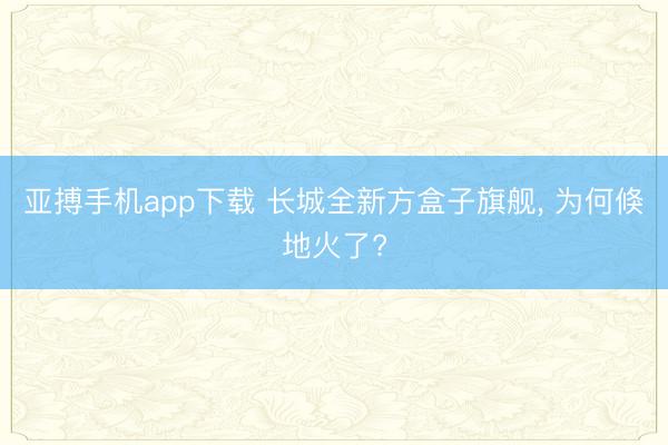 亚搏手机app下载 长城全新方盒子旗舰， 为何倏地火了?