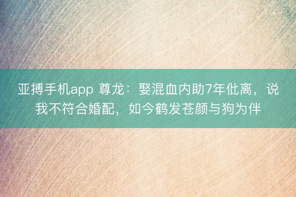 亚搏手机app 尊龙:娶混血内助7年仳离,说我不符合婚配,如今鹤发苍颜与狗为伴