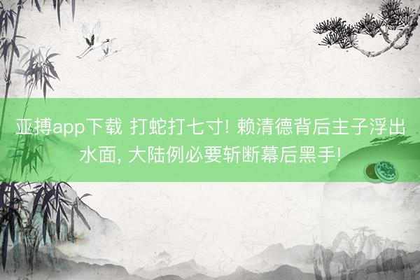 亚搏app下载 打蛇打七寸! 赖清德背后主子浮出水面， 大陆例必要斩断幕后黑手!