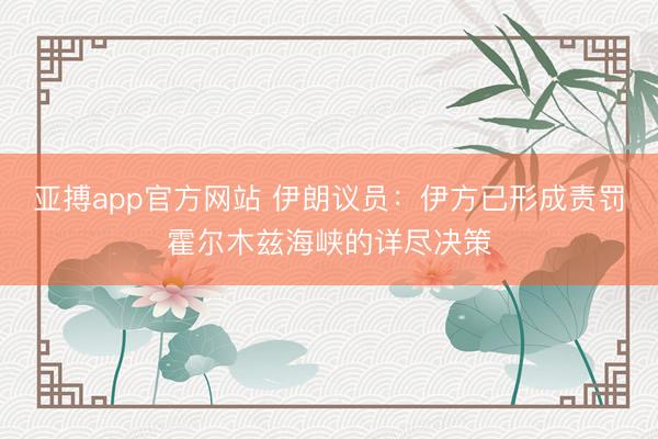 亚搏app官方网站 伊朗议员：伊方已形成责罚霍尔木兹海峡的详尽决策