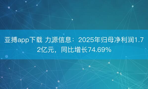 亚搏app下载 力源信息：2025年归母净利润1.72亿元，同比增长74.69%