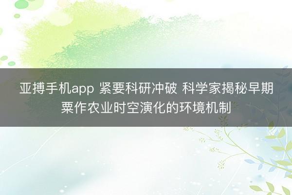 亚搏手机app 紧要科研冲破 科学家揭秘早期粟作农业时空演化的环境机制